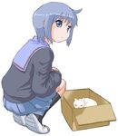  bad_id bad_pixiv_id bangs blue_eyes blue_hair box cardigan cat in_box in_container kita_high_school_uniform mycomputer nagato_yuki school_uniform serafuku shoes short_hair solo squatting suzumiya_haruhi_no_yuuutsu uwabaki 