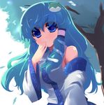  blue_eyes blue_hair detached_sleeves kochiya_sanae long_hair shin_(new) snake solo touhou 