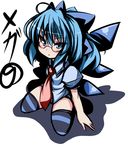  1girl bespectacled cirno glasses highres oborotsuki_kakeru solo thighhighs touhou 