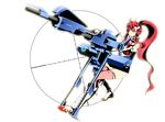  bikini_top boots cannon crosshair elbow_gloves fdk gloves gundam hair_ornament long_hair mega_bazooka_launcher parody ponytail red_hair scarf solo tengen_toppa_gurren_lagann thighhighs very_long_hair yellow_eyes yoko_littner zeta_gundam 