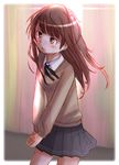  amagami brown_hair kamizaki_risa kibito_high_school_uniform long_hair long_sleeves nyazui school_uniform solo sweater tears 