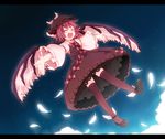  :d animal_ears black_footwear chaba_(hortensia) closed_eyes dress feathers hat lingerie mystia_lorelei night open_mouth outstretched_arms petticoat pink_hair ribbon shoes short_hair sky smile solo star_(sky) starry_sky thighhighs touhou underwear wings 