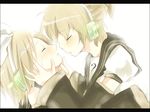  1girl bad_id bad_pixiv_id blonde_hair blush brother_and_sister closed_eyes headphones imminent_kiss incest kagamine_len kagamine_rin mono_(recall) siblings tears twincest twins vocaloid 