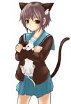  animal_ears cardigan cat cat_ears cat_tail nagato_yuki school_uniform seifuku short_hair simple_background suzumiya_haruhi_no_yuuutsu tail 