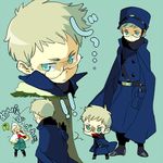  2boys axis_powers_hetalia blonde_hair blue_eyes cape dog finland_(hetalia) glasses hana-tamago hat male_focus military military_uniform multiple_boys shako_cap sorabo sweden_(hetalia) uniform 