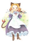  :q animal_ears apron boots brown_eyes brown_hair cake cat_ears cat_tail cupcake dangan food hat maid muta_ninini original pastry ribbon short_hair solo tail tongue tongue_out tray 