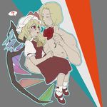  1girl ? axis_powers_hetalia blonde_hair closed_eyes crossover flandre_scarlet flower france_(hetalia) hat hetero mary_janes pun red_eyes rose shoes short_hair slit_pupils socks topless touhou wings yumiya 