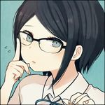  ayu_(mog) bad_id bad_twitter_id bespectacled black_hair blue_eyes close-up danganronpa danganronpa_1 freckles glasses hand_on_eyewear ikusaba_mukuro short_hair solo spoilers 