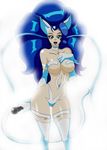  1girl acidzion blue_hair breasts cat_tail curvy darkstalkers felicia green_eyes solo tail vampire_(game) 
