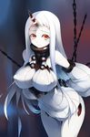  bad_id bad_pixiv_id blush breasts chain covered_nipples detached_sleeves dress horn kantai_collection large_breasts long_hair looking_at_viewer pale_skin red_eyes restrained ribbed_dress seaport_hime shinkaisei-kan short_dress sideboob solo tears very_long_hair white_hair yostxxx 