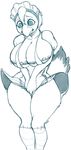  anthro anthrofied avian big_breasts black_and_white blush bonnet breasts cleavage clothed clothing dress embarrassed female monochrome niis solo standing 