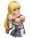  arc_the_lad arc_the_lad_ii bakkanki bare_shoulders bdsm blonde_hair blush bondage bound breast_bondage breasts brown_eyes cleavage crying crying_with_eyes_open detached_sleeves large_breasts lieza long_hair low-tied_long_hair rope solo tears upper_body 