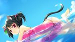  &#12363;&#12360;&#12391; animal_tail barefoot bigger_version_at_the_source black_hair cat cat_ears cat_tail feline female hair human looking_at_viewer mammal red_eyes solo unknown_artist water 