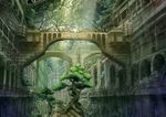  architecture bridge building lantern light_rays moss no_humans original plant railing ruins scenery sunlight sy-l-via tree 