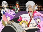  5girls blonde_hair blush book bow buront crossover dress final_fantasy final_fantasy_xi flandre_scarlet hair_bow hair_ribbon hong_meiling izayoi_sakuya long_hair maid maruman multiple_girls open_mouth patchouli_knowledge pointy_ears puffy_short_sleeves puffy_sleeves purple_hair red_eyes red_hair remilia_scarlet ribbon short_hair short_sleeves silver_hair smile the_iron_of_yin_and_yang touhou vampire 