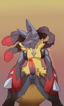  anthro balls barefoot canine erection fur happy jackal kwsmithjr looking_at_viewer lucario male mammal mega_evolution mega_lucario nintendo nude open_mouth penis plain_background pok&#233;mon pok&eacute;mon sharp_teeth smile solo spikes standing teeth vein veiny_penis video_games 