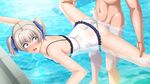  1girl ass blue_eyes blush clothed_female_nude_male frilled_swimsuit frills game_cg hair_ribbon noriheita one-piece_swimsuit open_mouth pool rape ribbon rinkai_gakuen scared sex short_hair silver_hair split spread_legs swimsuit swimsuit_aside takamine_yuuna twintails underwater_sex water wide-eyed 
