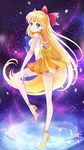  aino_minako back_bow bishoujo_senshi_sailor_moon blonde_hair blue_eyes blush bow choker dorris earrings elbow_gloves gloves hair_bow jewelry long_hair magical_girl orange_choker orange_sailor_collar orange_skirt red_bow sailor_collar sailor_senshi_uniform sailor_venus skirt smile solo strappy_heels very_long_hair white_gloves 