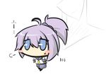  ahoge aoba_(kantai_collection) blue_eyes blush_stickers chibi commentary goma_(gomasamune) hair_ornament kantai_collection ponytail purple_hair school_uniform serafuku simple_background solo sweat translated white_background 