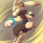 anthro clothing jewelry lagomorph looking_back male mammal rabbit red_eyes solo unrealplace 