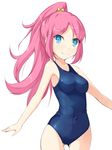  blue_eyes kuro_(be_ok) long_hair one-piece_swimsuit original outstretched_arms pink_hair ponytail school_swimsuit solo spread_arms swimsuit 