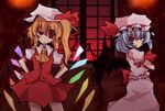  asymmetrical_hair bat_wings blonde_hair blue_hair bow crossed_arms dress flandre_scarlet grin hands_on_hips hat hat_ribbon multiple_girls nosada pink_dress puffy_short_sleeves puffy_sleeves red_bow red_eyes red_ribbon remilia_scarlet ribbon ribbon_trim short_hair short_sleeves side_ponytail smile touhou wings 