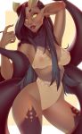  breasts clothed clothing demon ear_piercing female fully_clothed humanoid junebuq lingerie looking_at_viewer makeup nipple_bulge piercing sheer_clothing solo translucent transparent_clothing wide_hips 