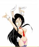  animal_ears black_hair bunny_ears green_eyes jago long_hair panties solo 