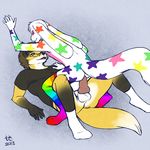  anal anal_penetration anatomically_correct anthro balls colorful_fur cowgirl cowgirl_position duo eyewear gay glasses kardas_fox knot lagomorph legwear lucky_star male mammal mosa on_top partially_clothed penetration penis rabbit rainbow_socks riding sex socks stars straddling thigh_highs 