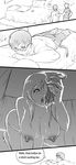  1girl 4koma all_fours breasts clothed_male_nude_female comic english fellatio glory_hole greyscale hetero large_breasts lying mike_inel monochrome nipples nude on_stomach oral original penis prostitution saliva sweat truth uncensored 