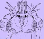  anthro areola big_breasts breasts erection fellatio female interspecies looking_at_viewer male nintendo nipples nude open_mouth oral oral_sex penis plain_background pok&#233;mon pok&eacute;mon sex smile straight swampert titfuck tongue video_games yugklabs 