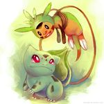  bulbasaur chespin claws cute duo eldrige looking_up nintendo open_mouth pok&#233;mon pok&eacute;mon red_eyes smile video_games vines young 