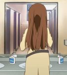  1girl animated animated_gif ass_shake bathroom brown_hair dancing k-on! long_hair mirror yamanaka_sawako 