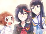  :d black_hair blue_eyes bob_cut brown_eyes brown_hair epaulettes eyebrows grin kill_la_kill kiryuuin_satsuki long_hair mankanshoku_mako maruki_(punchiki) matoi_ryuuko multicolored_hair multiple_girls open_mouth red_hair round_teeth sailor_collar school_uniform senketsu serafuku short_hair smile teeth thick_eyebrows two-tone_hair 