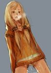  after_sex blonde_hair blush bottomless branch_(blackrabbits) brown_eyes cum cum_in_mouth cum_in_pussy cum_on_clothes cumdrip facial final_fantasy final_fantasy_tactics geomancer_(fft) long_hair no_panties open_mouth pussy sketch solo spread_legs tears twintails 
