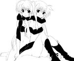  2girls boot boots fate_testarossa lyrical_nanoha mahou_shoujo_lyrical_nanoha mahou_shoujo_lyrical_nanoha_a&#039;s mahou_shoujo_lyrical_nanoha_a's monochrome multiple_girls scarf smile takamachi_nanoha tokoharu yuri 