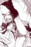  adapted_uniform arm_grab bad_id bad_twitter_id blush breasts cleavage framed_breasts gloves hanna-justina_marseille head_wings headband high_kick kicking large_breasts long_hair looking_at_viewer monochrome null_(nyanpyoun) open_mouth revealing_clothes sketch solo spread_legs strike_witches sweatdrop tentacles underboob world_witches_series 