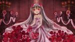  fang flowers hatasan hatsune_miku red_eyes rose vocaloid wedding_attire 