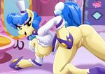  anthrofied anthroified blue_hair bottomless breasts butt earth_pony equestria_untamed equine friendship_is_magic hair horse looking_at_viewer looking_back mammal my_little_pony open_mouth palcomix pony presenting pussy sapphire_shores_(mlp) solo unknown_artist yellow_skin 