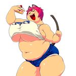  1girl animal_ears belly breasts brown_eyes cake cat_ears cat_tail fat food large_breasts lowres navel pink_hair squarewave tail 
