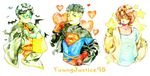  3boys bart_allen bat belt black_hair blue_eyes bodysuit brown_hair bubble cape copyright_name dc_comics domino_mask earring earrings gloves goggles heart impulse jacket jewelry male_focus mask multiple_boys onlyfuge robin_(dc) s_shield star superboy tim_drake trio wink young_justice 