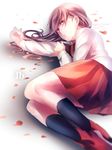  brown_hair character_name copyright_name highres ib ib_(ib) long_hair lying petals red_eyes skirt tears xxxka66 