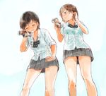  2girls drinking multiple_girls short_hair skirt syou_(endemic_species) 
