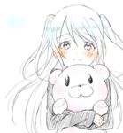  akuma_no_riddle blush dress hug kirigaya_hitsugi long_hair silver_hair smile stuffed_animal stuffed_toy teddy_bear turtleneck twintails 