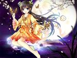  :d bad_id bad_pixiv_id bell black_eyes black_hair bug butterfly character_request earrings flower full_moon gu_jian_qi_tan gyaza hair_ornament insect jewelry long_hair moon necklace night night_sky open_mouth petals ponytail sky smile tree_branch 