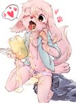 ashcozy canine clothed clothing dog female fur half-dressed honey mammal open_mouth panties pink_fur plain_background solo tongue underwear undressing 