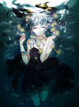  absurdres black_dress blue_hair bubble dizi930 dress flower hatsune_miku highres long_hair shinkai_shoujo_(vocaloid) solo underwater vocaloid 