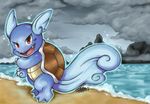  aurora-sparkle beach cloud looking_at_viewer mountain nintendo open_mouth pok&#233;mon pok&eacute;mon pose reptile scalie seaside solo standing turtle video_games wartortle water 