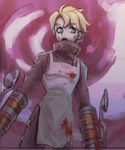  1boy apron blonde_hair blood blue_eyes gloves high_collar leduc_(skullgirls) male male_focus short_hair skullgirls solo 