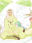  1boy 1girl alabasta blue_hair face_paint facepaint lying nefertari_vivi on_stomach one_piece pell princess sitting tegaki translation_request 